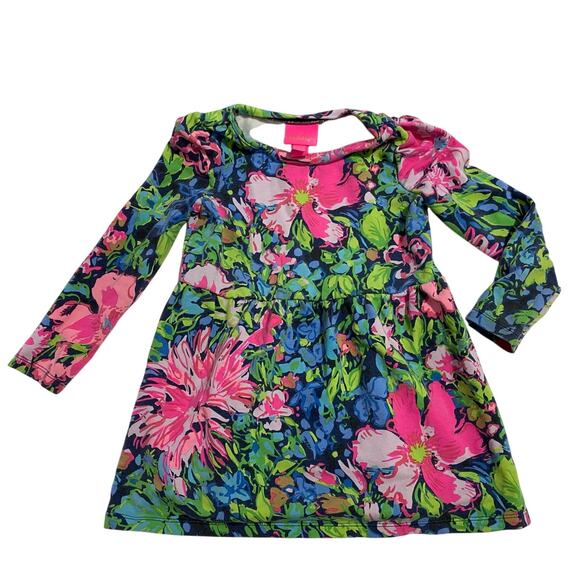 Lilly Pulitzer Baby Dress Size XS 2–3 Years Long Sleeve Floral Print Pink Green - Picture 1 of 5